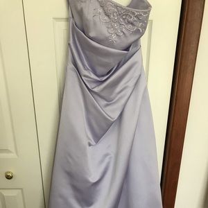 David’s Bridal lavender strapless gown